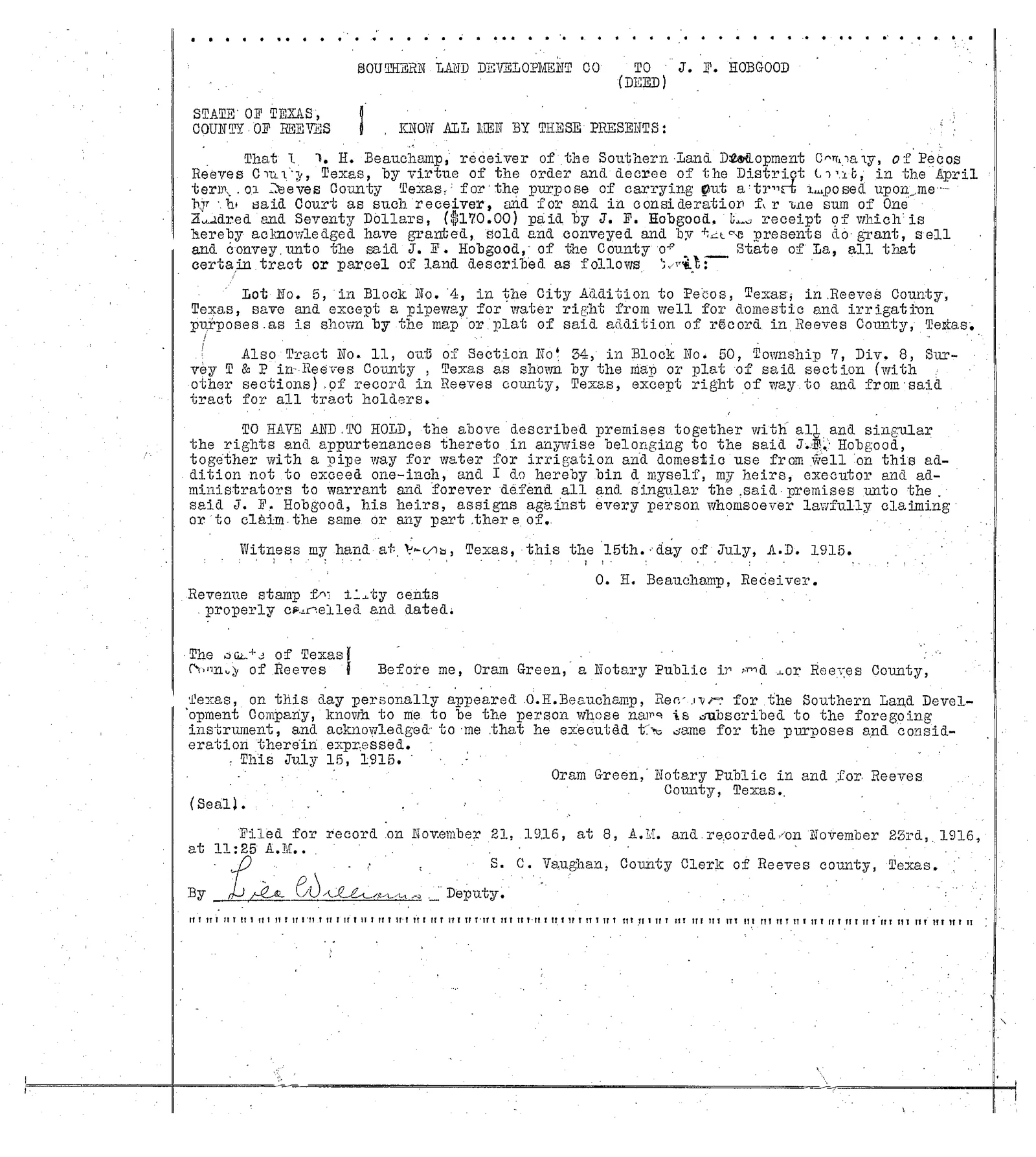 Southern Land Development Co Of Pecos - Recorded Deed (Doc #24610828)