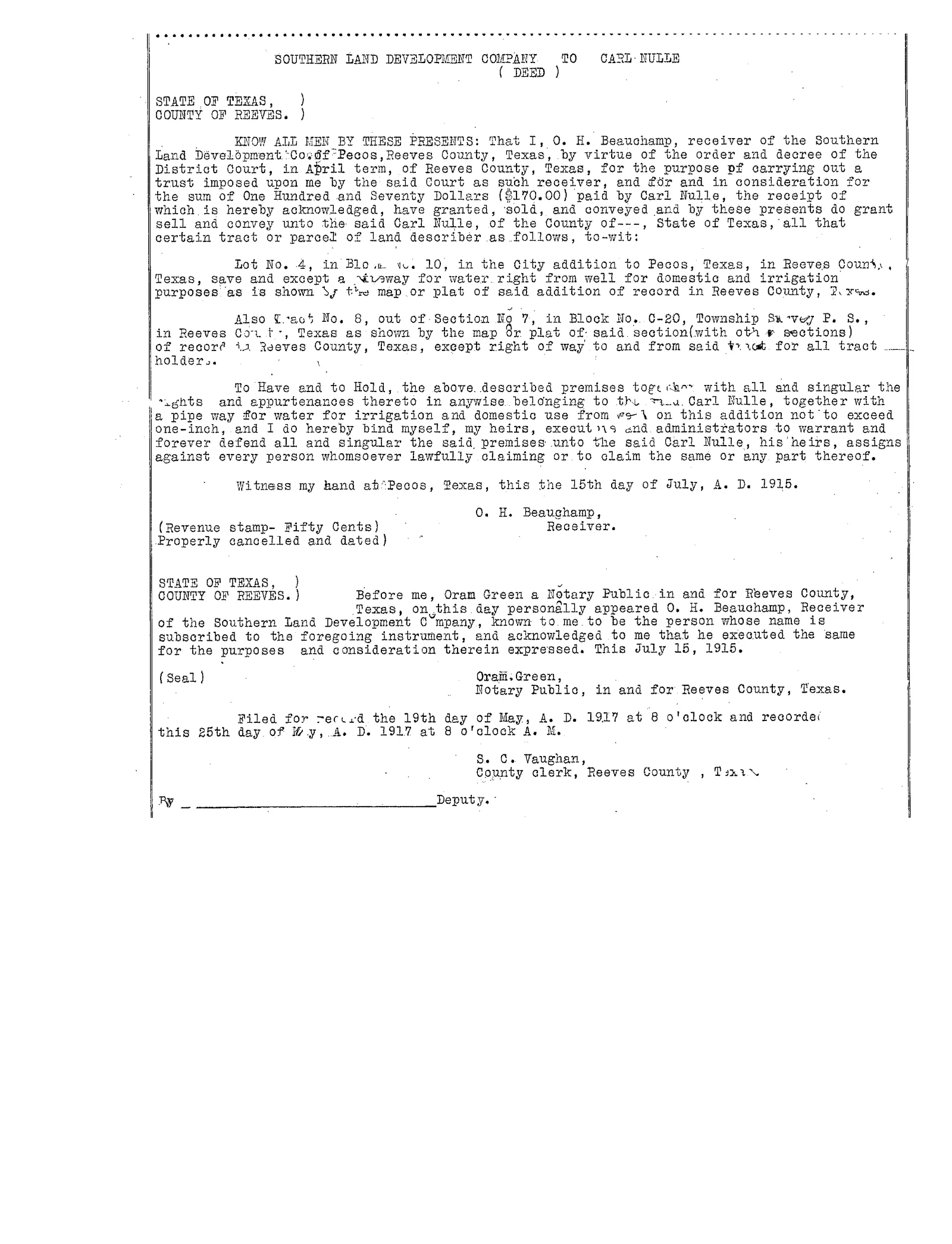 Southern Land Development Co Of Pecos - Recorded Deed (Doc #24605114)